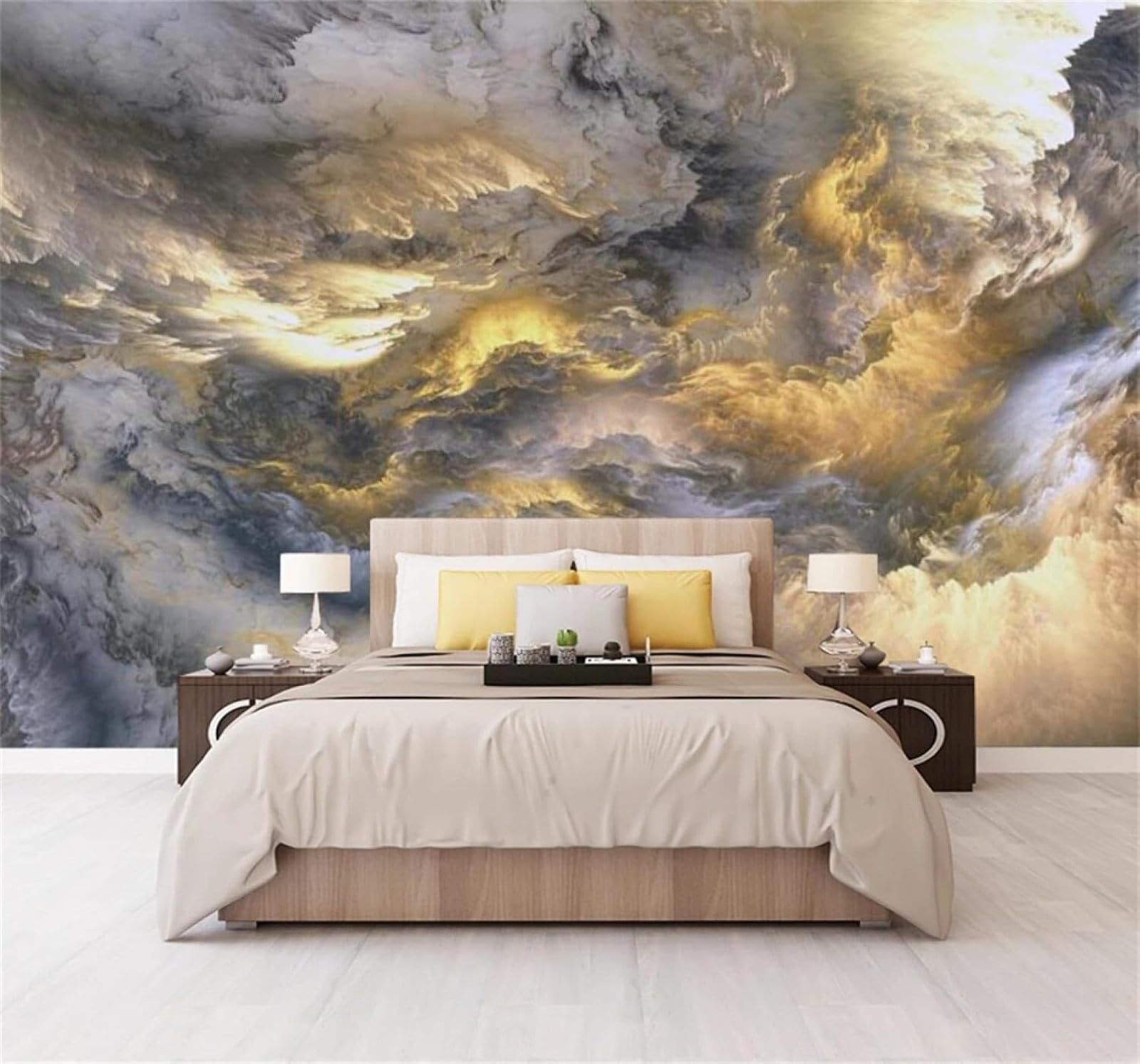 Tzxztt 430Cm×300Cm(B×H) Abstract Colourful Clouds Art Creative Modern 3D Wallpaper Premium Textured Silk Neutral Tones Material Ideal For Living Room Bedroom-430Cm×300Cm