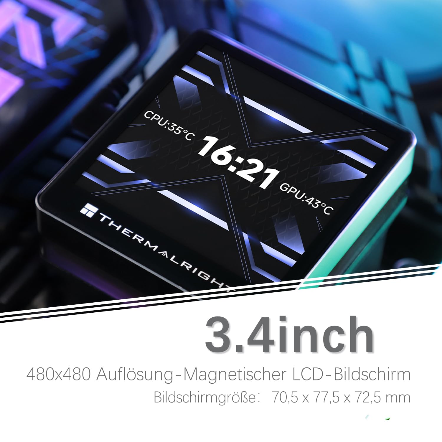 TR-Thermalright Enfriador de CPU líquido negro Grand Vision 360 ARGB, Pantalla LCD IPS de 3.4 pulgadas con resolución de 480x480, imán, tema de pantalla de bricolaje, para AM4/AM5, LGA1851/1700/115x