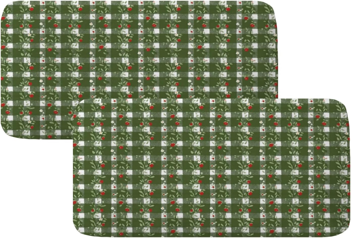 Green Gingham Floral Art Loveseat Covers Couch Covers for 2 Cushion Couch, 2-Piece Stretch Sofa Slipcovers Anti-Slip Washable Furniture Protectors for Dogs Pets