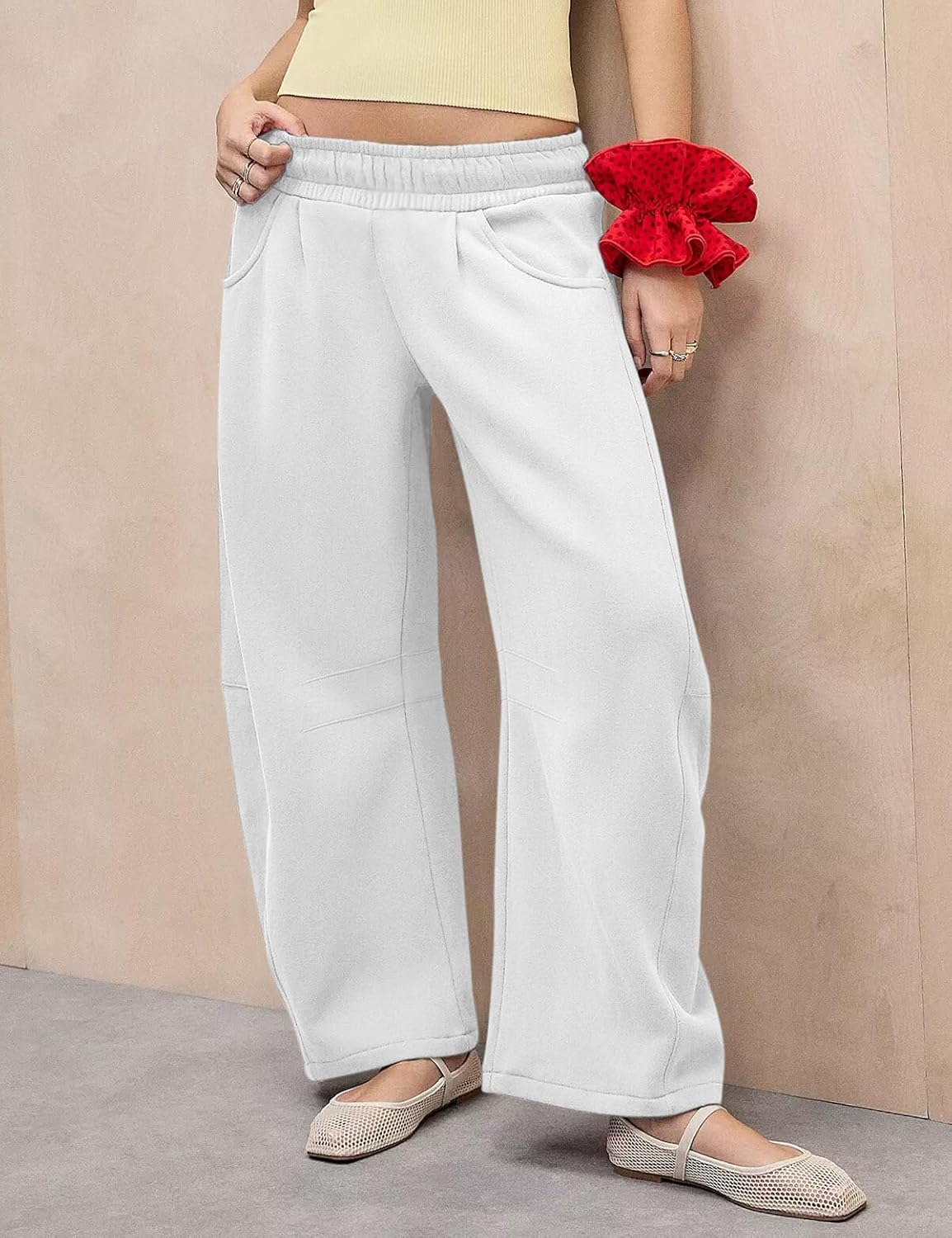 Womens Barrel Ankle Sweatpants Fleece Lined Baggy Sweat Pants Interior Drawstring Trousers with Pockets - Image 4