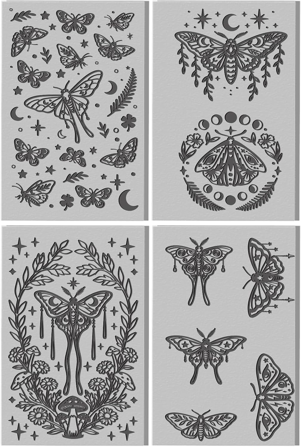 4 Sheets Moth Clay Texture Mat Plants Pattern Polymer Clay Texture Sheets DIY Tools for Pottery Earring Jewelry Making Stamp Engraving Machines, 4x2.6inch