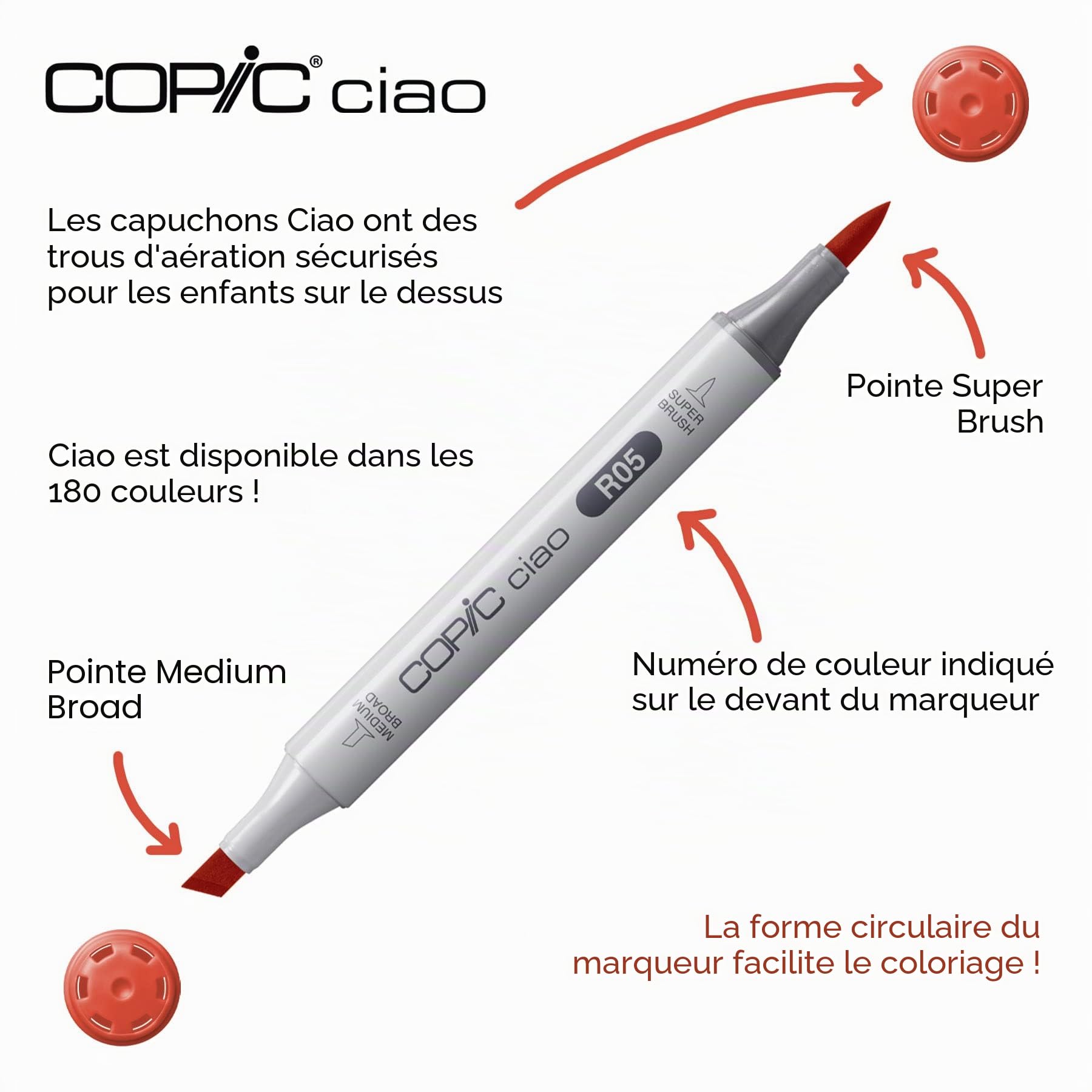 COPIC Ciao Set de 24 marqueurs à encre à alcool permanente double pointe, pointe pinceau ultra souple et large biseautée, rechargeable, Assortiment