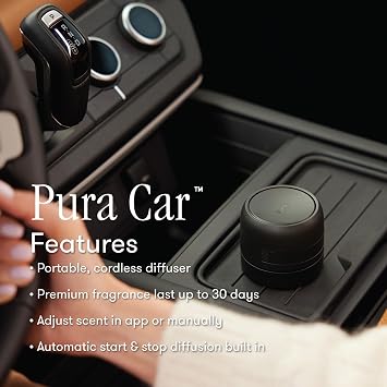 Thymes Frasier Fir Pura Car Diffuser, Air Freshener with Refill, with Notes of Crisp Siberian Fir Needles, Cedarwood & Sandalwood