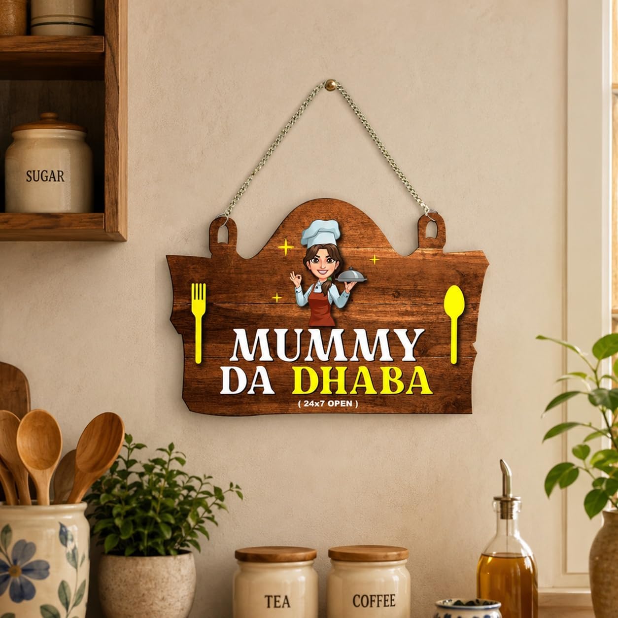Artvibes Mummy Ka Dhaba Printed Wooden Wall Art For Cafe | Kitchen | Restaurants | Quotes Decor Item | Kitchen Quotes Wall Hanging | Wall Illustrations | Modern Artwork | Gift Items (WH_3701NNV)