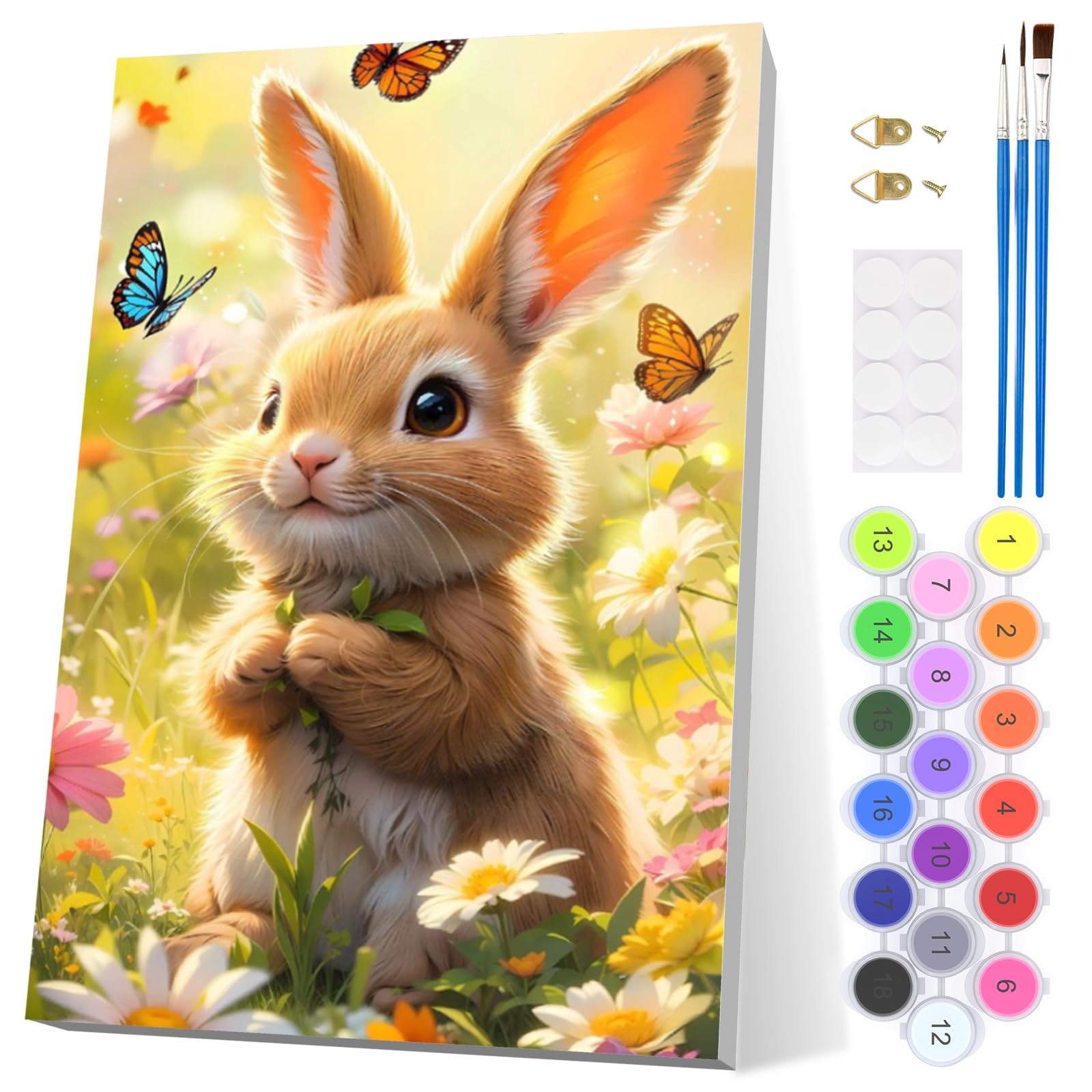 EOBROMD Easter Bunny Paint by Numbers for Adults with Frame, Animal Paint by Numbers Kits, Landscape Easy Acrylic Painting by Numbers for Gift Home Wall Decor (8x12in/20x30cm) — image 1