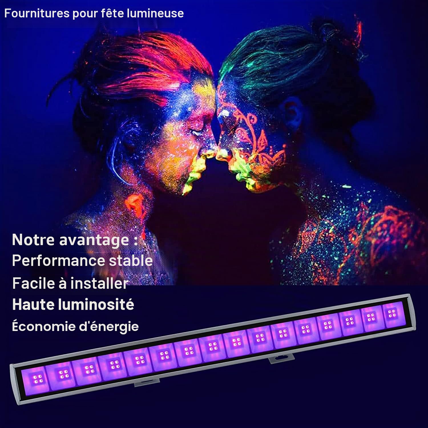 Eleganted Lumiere Noire UV 36W UV LED Barre,385-400nm Blacklight Eclairage à Effet 64 LEDs UV-A Violet Lampe Violette IP66 Imperméable pour Soirée Peinture Fluo Aquarium Affiche Fluorescente（1pcs）