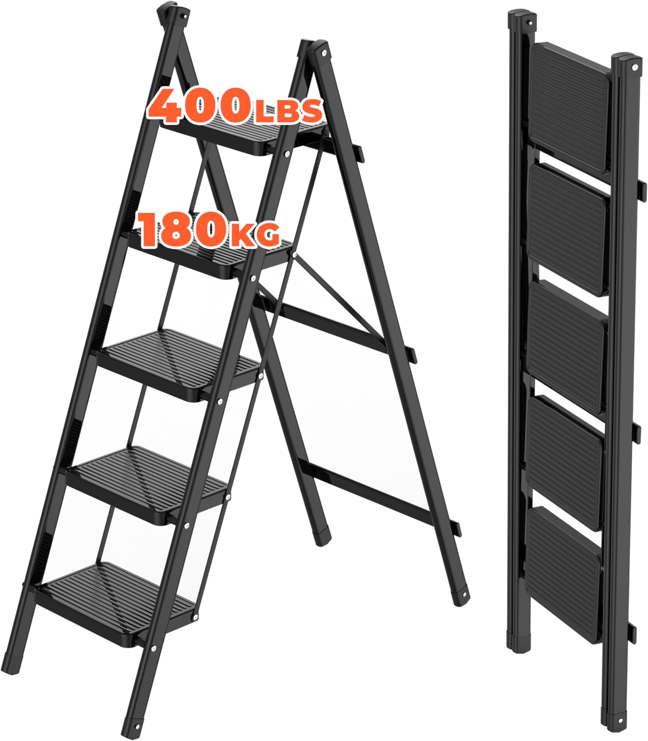 JOISCOPE5 Step Ladder, Tall Step Ladder, Folding Step Stool for Adults with Wide Anti Slip Pedal, 400 lbs Capacity Lightweight Strudy Step Ladder for Home Kitchen Office, Black