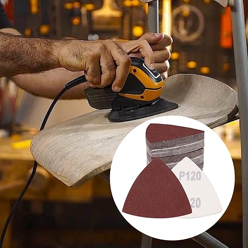Miniatura 6 de 120 almohadillas de lijado triangulares, lijadora de 120 granos, papel de lija de gancho y bucle, papel de lija triangular de 3-18 pulgadas para