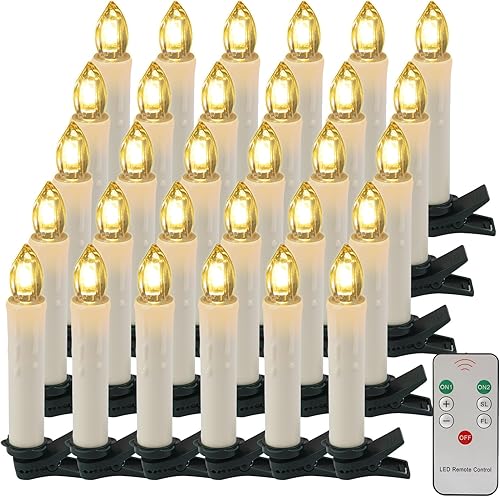 EuroFone Velas de árbol de Navidad, 30 velas LED sin llama parpadeantes con batería con clips extraíbles para decoración de árboles de Navidad en