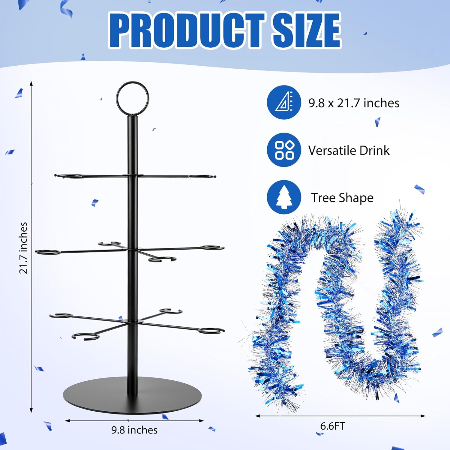 LemonRoad Graduation Cocktail Tree Stand with Garland 3 Tier 12 Glass Holders, Champagne Tower Display for Martini, Drink Display Stand for Graduation Celebration Party Decor Wedding(Blue and Silver)