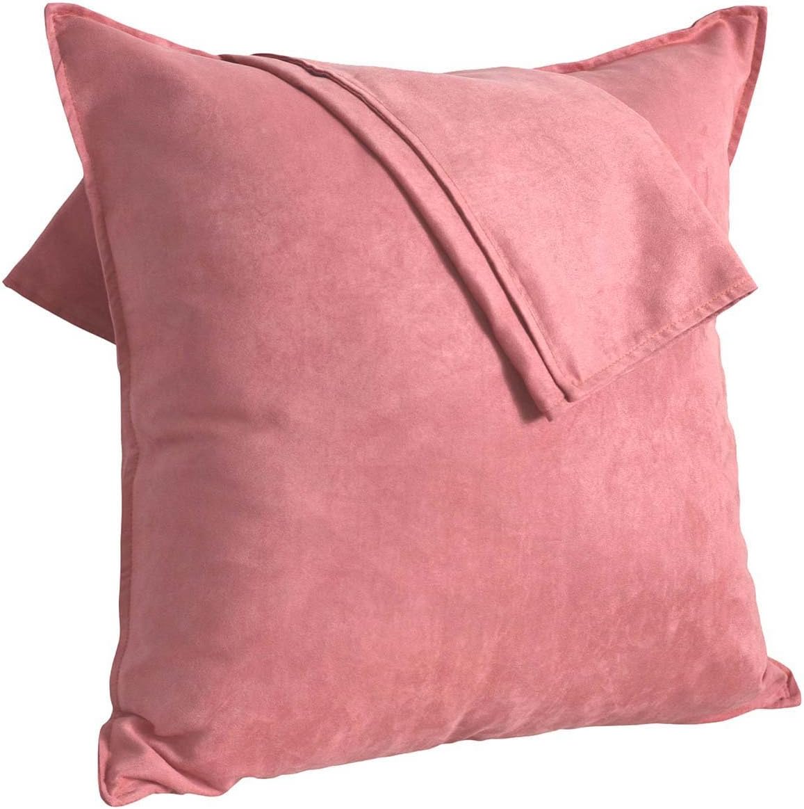 Asplus 2-Pack Cushion Covers Solid Color Comfortable Faux Suede Light Coral Decorative Throw Pillow Covers 18 x 18 inches Pillowcases for Sofa, Couch, Living Room, Bedroom, Car, Office Decor