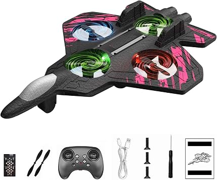 Remote-Controlled Fighter Jet 2.4ghz Foam Remote Control Airplane 360 Tricks Stunt Flights Rc Plane with Fancy LED Stable Hovering and Circle Fly for Indoor Outdoor Christmas & Birthday Gifts Pink