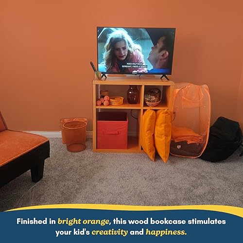 Miniatura 5 de Kings Brand Furniture - Katelyn - Estantería abierta de 4 cubos, organizador de almacenamiento de juguetes para niños (naranja)