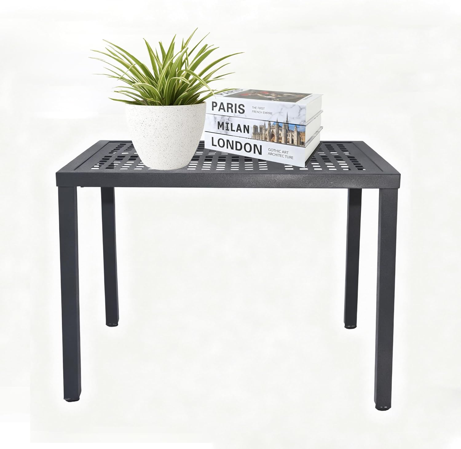 Heavy-Duty Square Aluminum Side Table - Outdoor Coffee Table with Powder-Coated Rustproof Frame, Sturdy Patio Furniture for Garden, Deck, Pool Area (Black, 21.6" D x 15" W x 15" H)