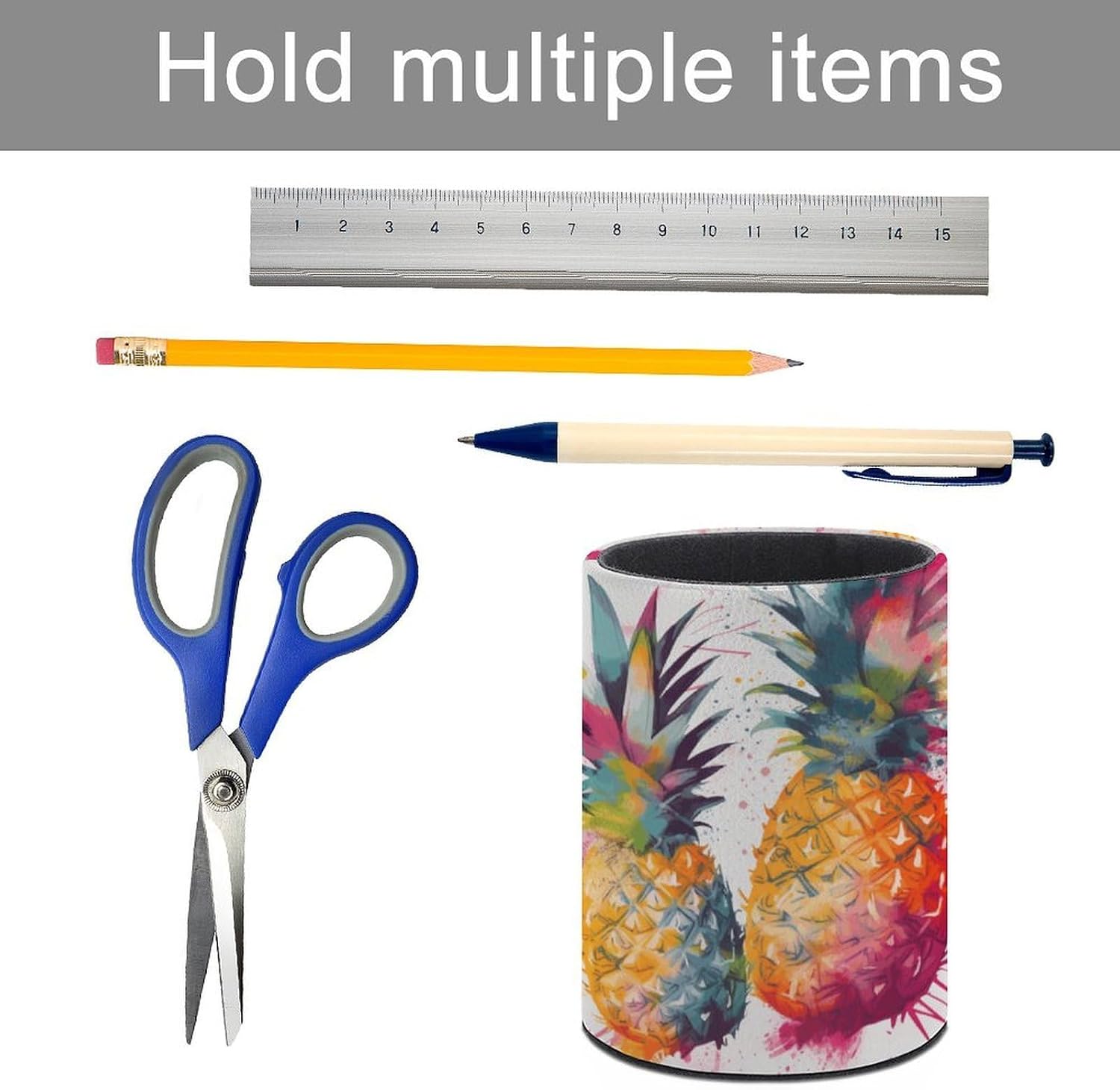 Round Tropical Pineapple Pen Holder for Desk Storage Remote Brush image 5