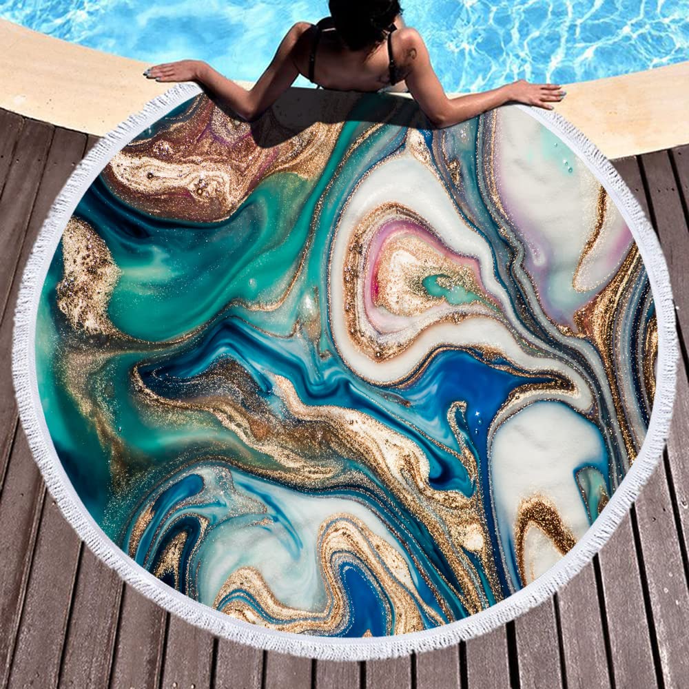 Oversized Round Beach Towel With Tassels – Sandproof Microfiber Blanket For Yoga, Picnics & Travel (59 Inch)