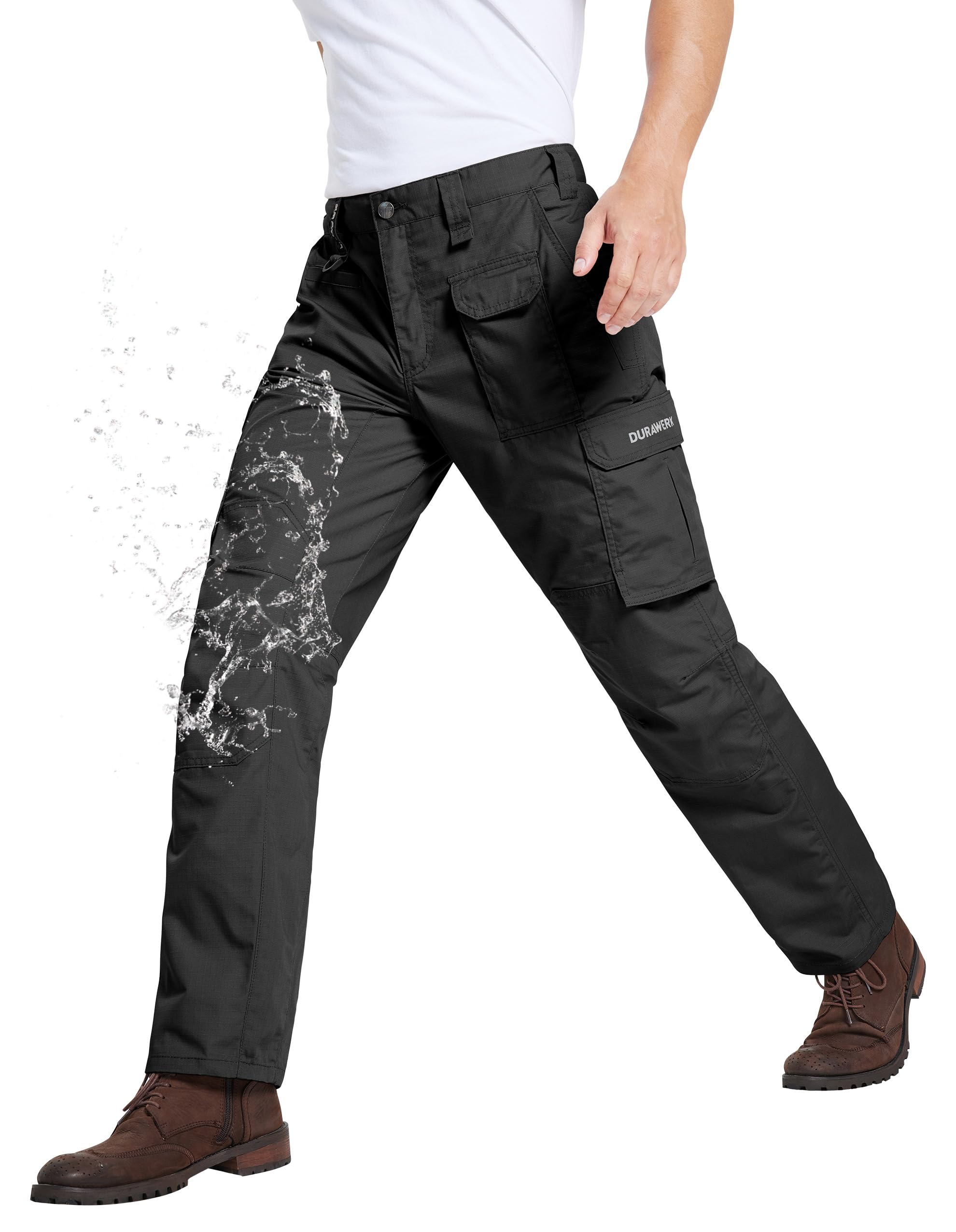 DURAWERK Men's Cargo Pants, Water Resistant Work Pants, Durable Ripstop Tactical Pants, EDC Hiking Pants, Hunting Pants