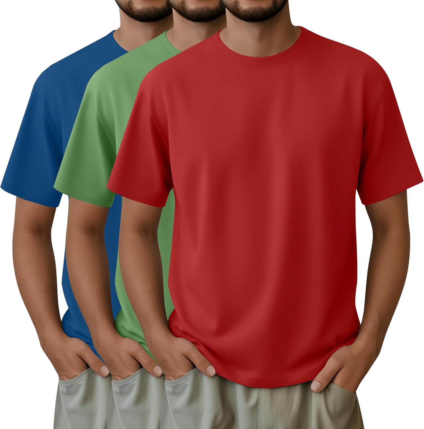 Ficerd 3 Pack Mens Short Sleeve Shirts Crew Neck Cotton Casual Shirts Summer Baggy Soft Basic Tops