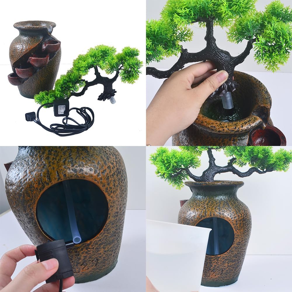 Plastic Tree Resin Trunk with Jar Rustic Fountains Waterfall Fountain with LED Light Soothing Sound Tabletop Office Home Desktop Decor