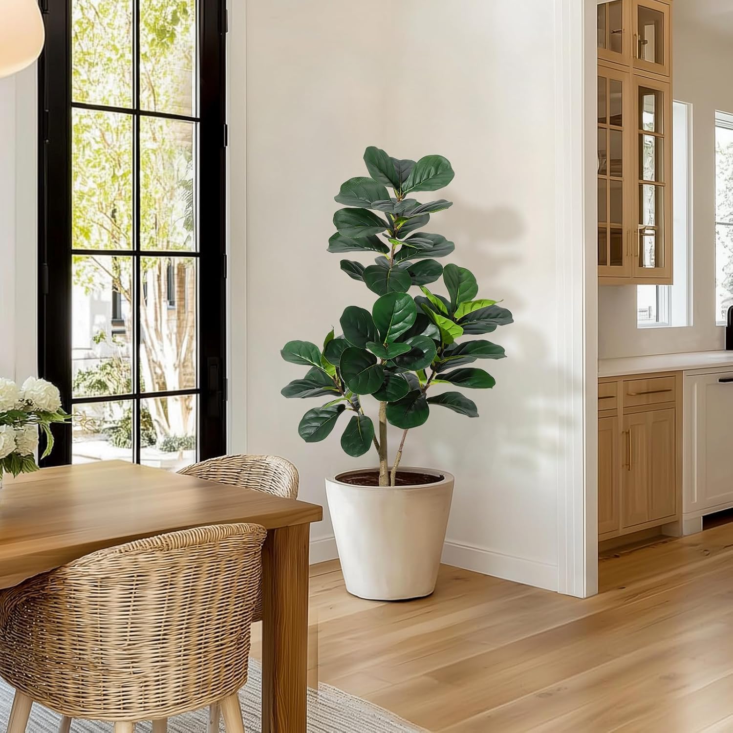 Künstlicher Kunstpflanzen Ficus Lyrata, Kunstbaum Groß Im Modernen Pflanztopf, Ficusbaum&Geigenfeigenbaum Wie Echt, Pflegeleicht, Perfekte Deko Für Wohnzimmer, Büro Usw. Schwarz-120cm
