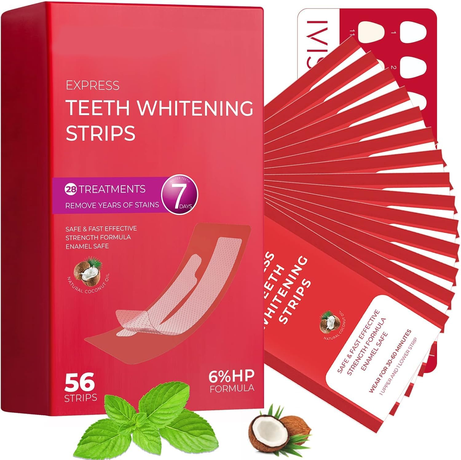 56 White Strips for Teeth Whitening, 6% Hydrogen Peroxide White Strips for Teeth whitening, Professional Teeth Whitener for Tooth