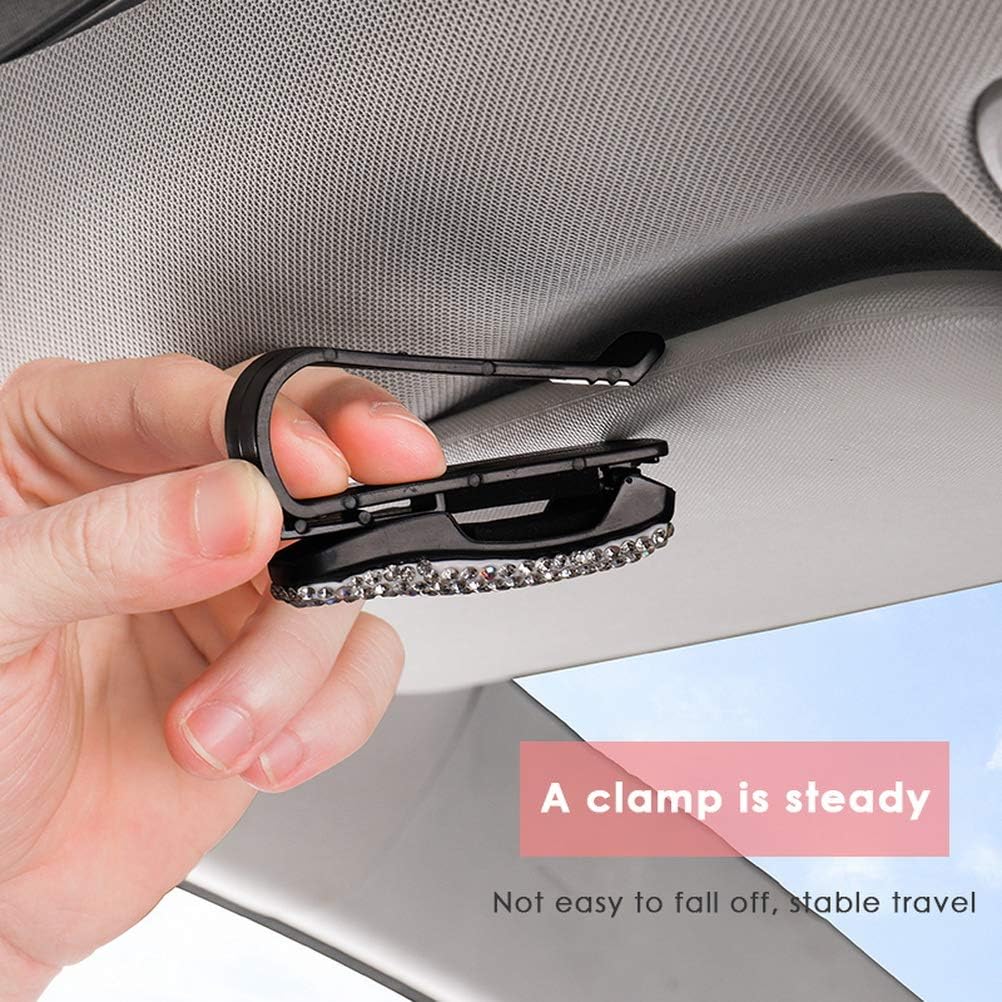 SUMAJU 2 PCS Bling Glasses Holders for Car Sun Visor, Sparkling Diamond Crystal Rhinestone Sunglasses Eyeglasses Holder Clip Hanger Mount with Ticket Card Clip