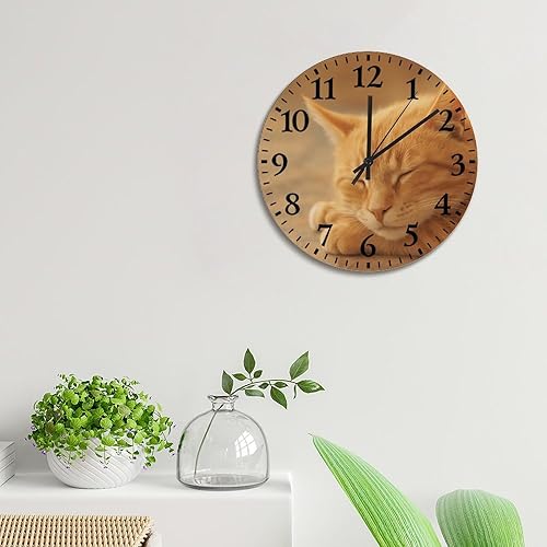 Miniatura 5 de ArogGeld Reloj de pared de gato atigrado naranja durmiente, reloj de pared de madera de gato naranja, funciona con pilas, 15 pulgadas, silencioso,