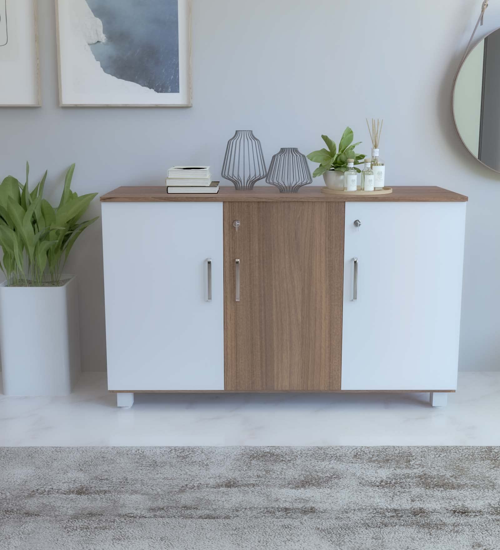 NEUDOT Ronald Dock 3 Door Multipurpose Cabinet | Engineered Wood | Bookshelf | Organiser | Cupboard | Almari | Wardrobe for Home | Kitchen | Office | Living Room | 12 Month Warranty | Leon Teak-image-13