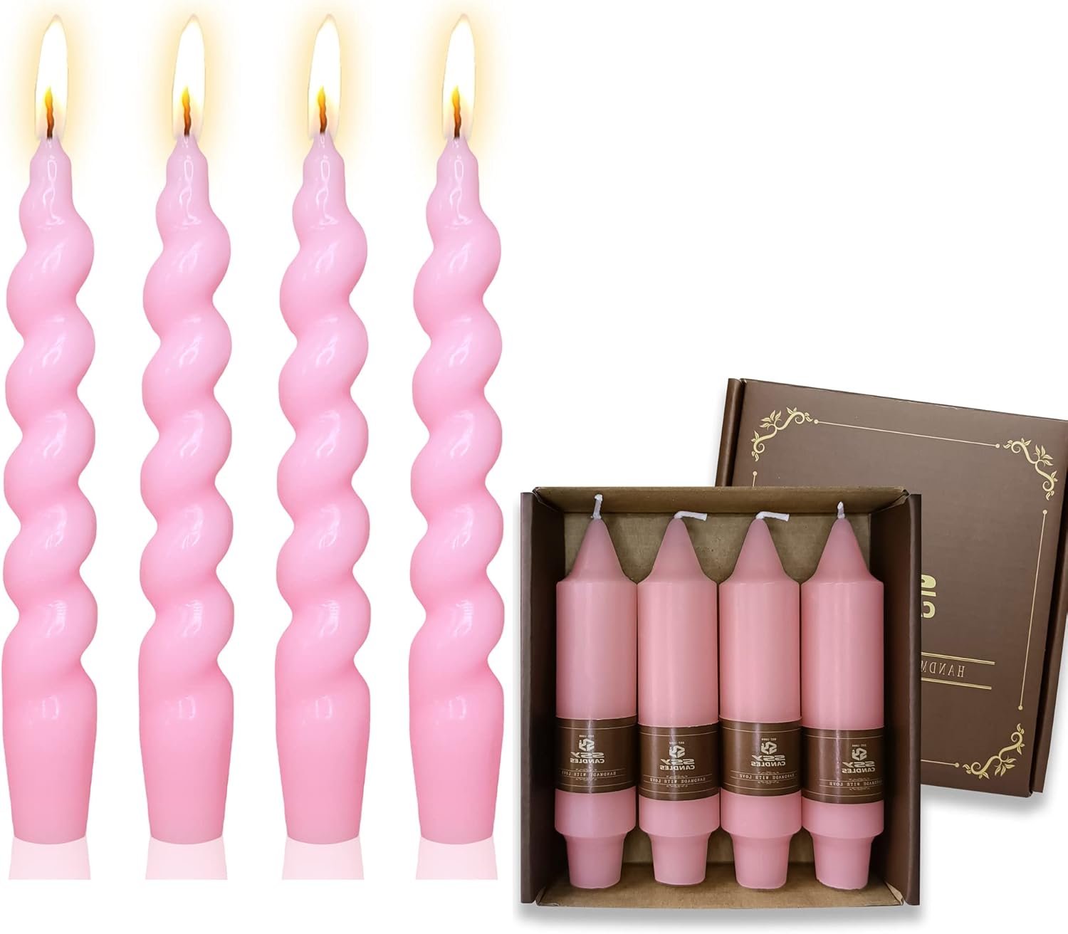 8pcs 5inch Pink Taper Candle Dinner Candle Sticks 9inches Spiral Tapered Candles for Home Décor Weddings Festive Seasons