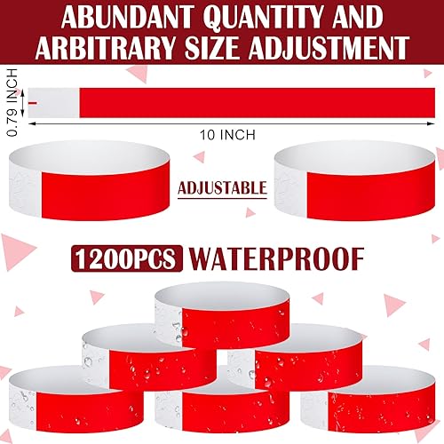 Miniatura 2 de Tudomro Paquete de 1200 pulseras de papel de plástico para eventos, fiestas de neón, pulseras de colores, impermeables, de identificación de