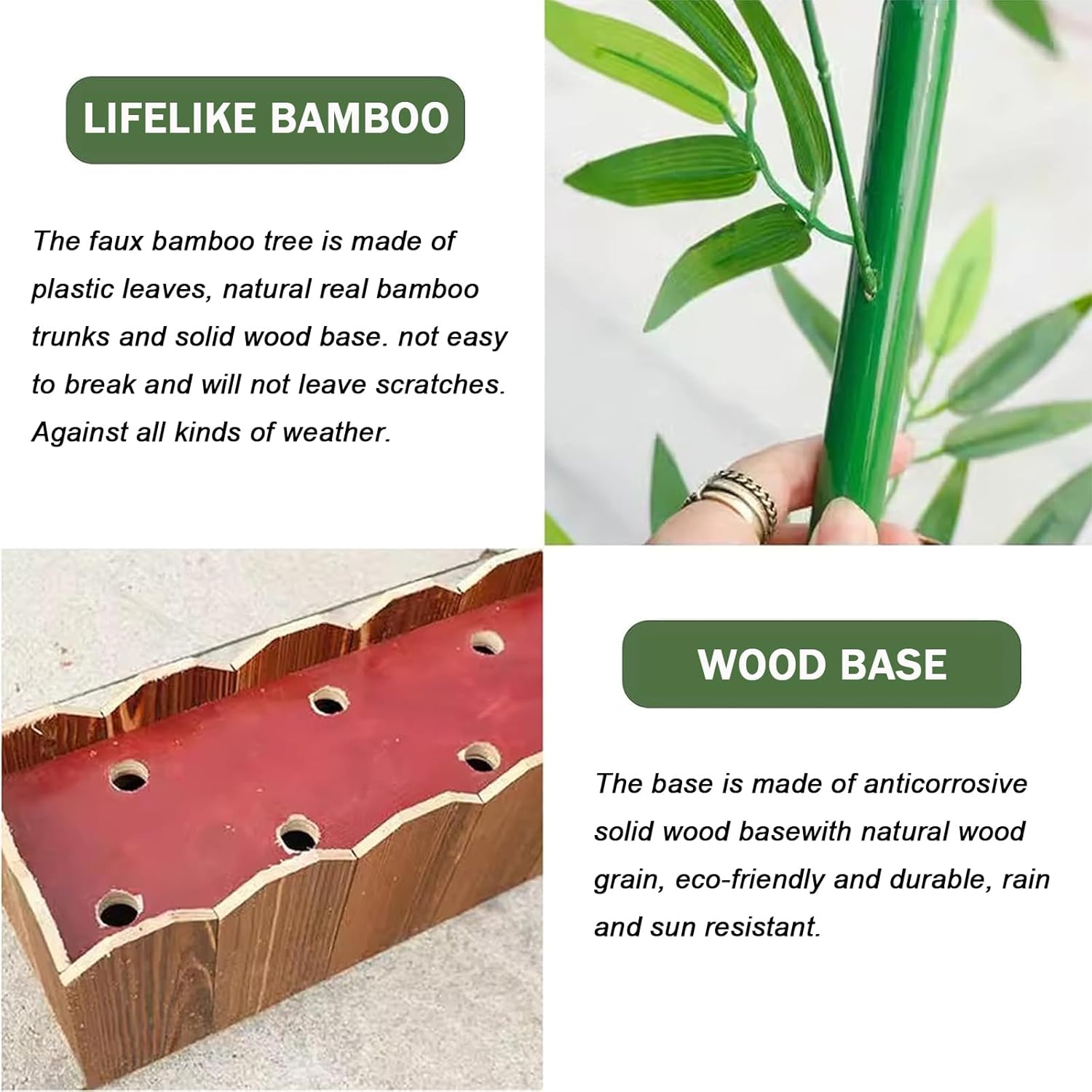 XOOFMASS Artificial Bamboo Tree Artificial Plants 3.3/5/6/6.5ft for Hotel Outdoor Room Divider Artificial Trees with Wood Base Indoor Outdoor Privacy Fence for Café Salon Restaurant Shop Office,H:1.5m