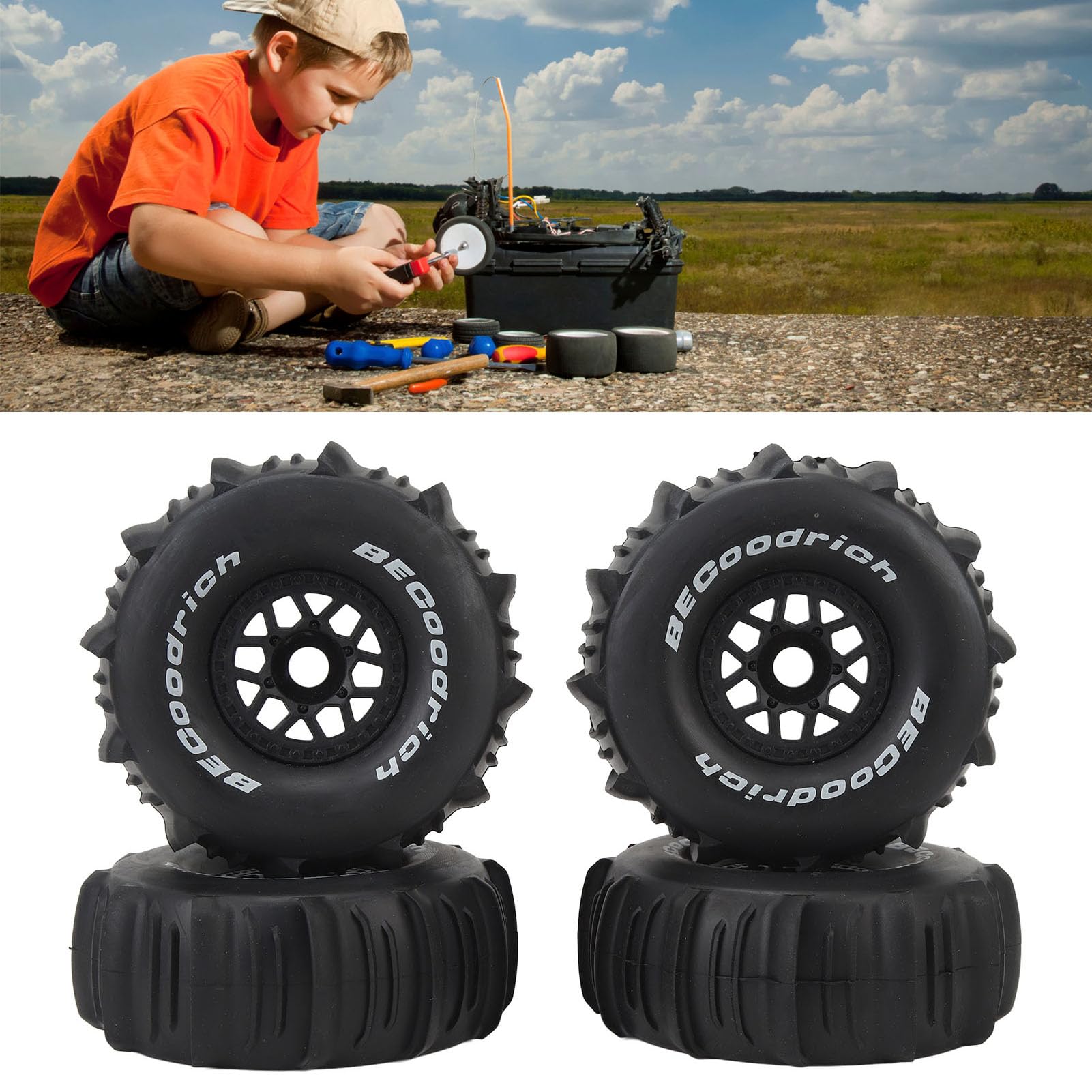 Koła i opony RC 1/7, guma Premium Off Road, zestaw wymienny felg terenowych do ciężarówki UDR Short Course, 4 szt., czarny, średnica 135 mm