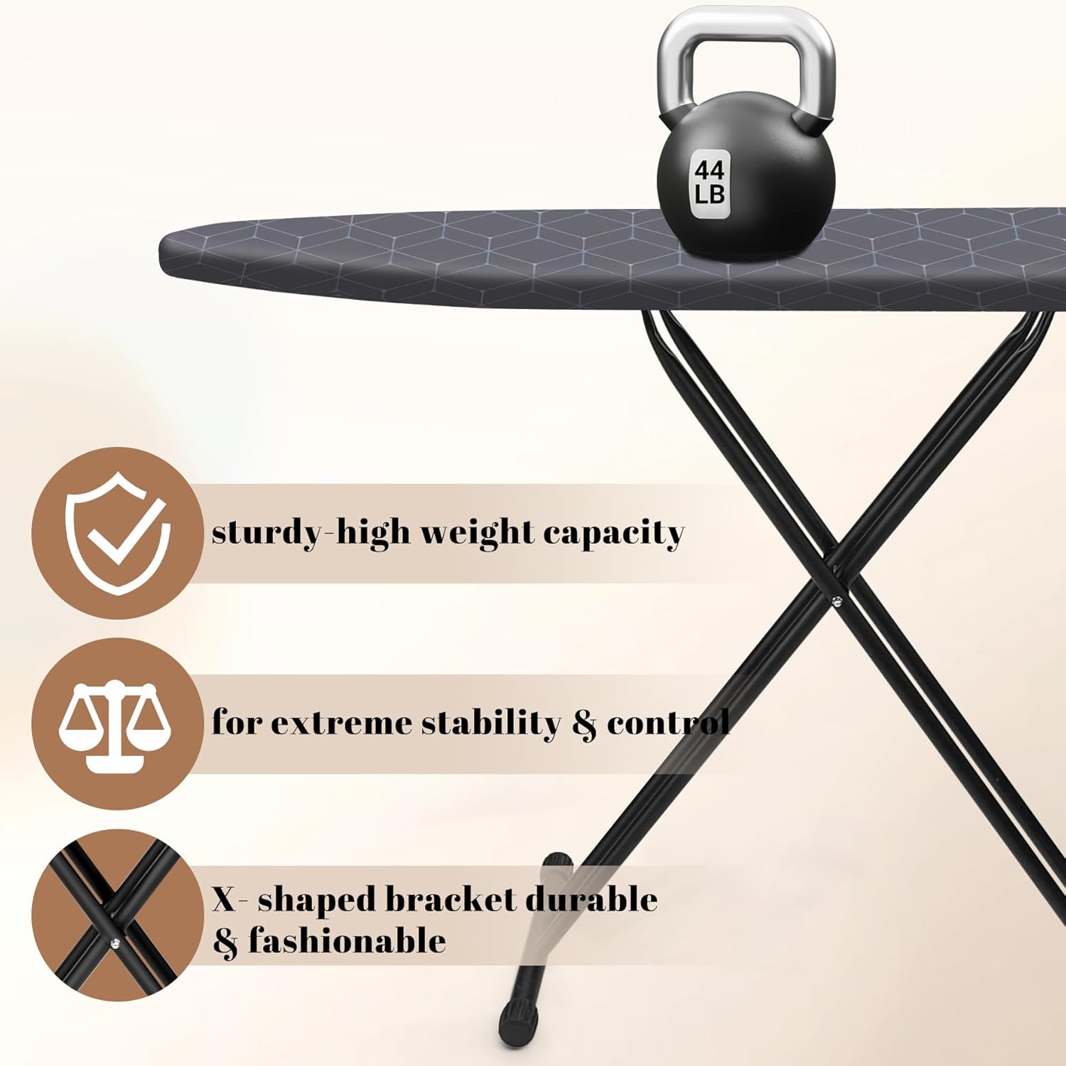 Ironing Board, Compact and Space Saver Ironing Board, Extra Wide Ironing Area with Extra Thick Heavy Duty Padded Cover, Stable Structure, Easy to Fold,Anti-Skid Feet