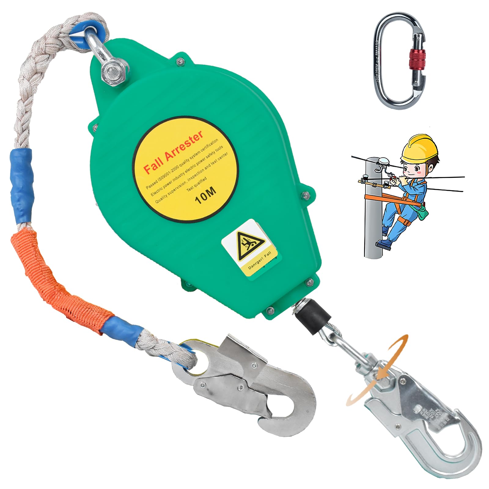 Dispositif Antichute a Rappel Automatique, Harnais de Securite Anti Chute Rétractable Professionnel, 10m/15m/20m Protection Antichute Rétractable pour Travaux sur Toit et Aériens(Vert,20m)