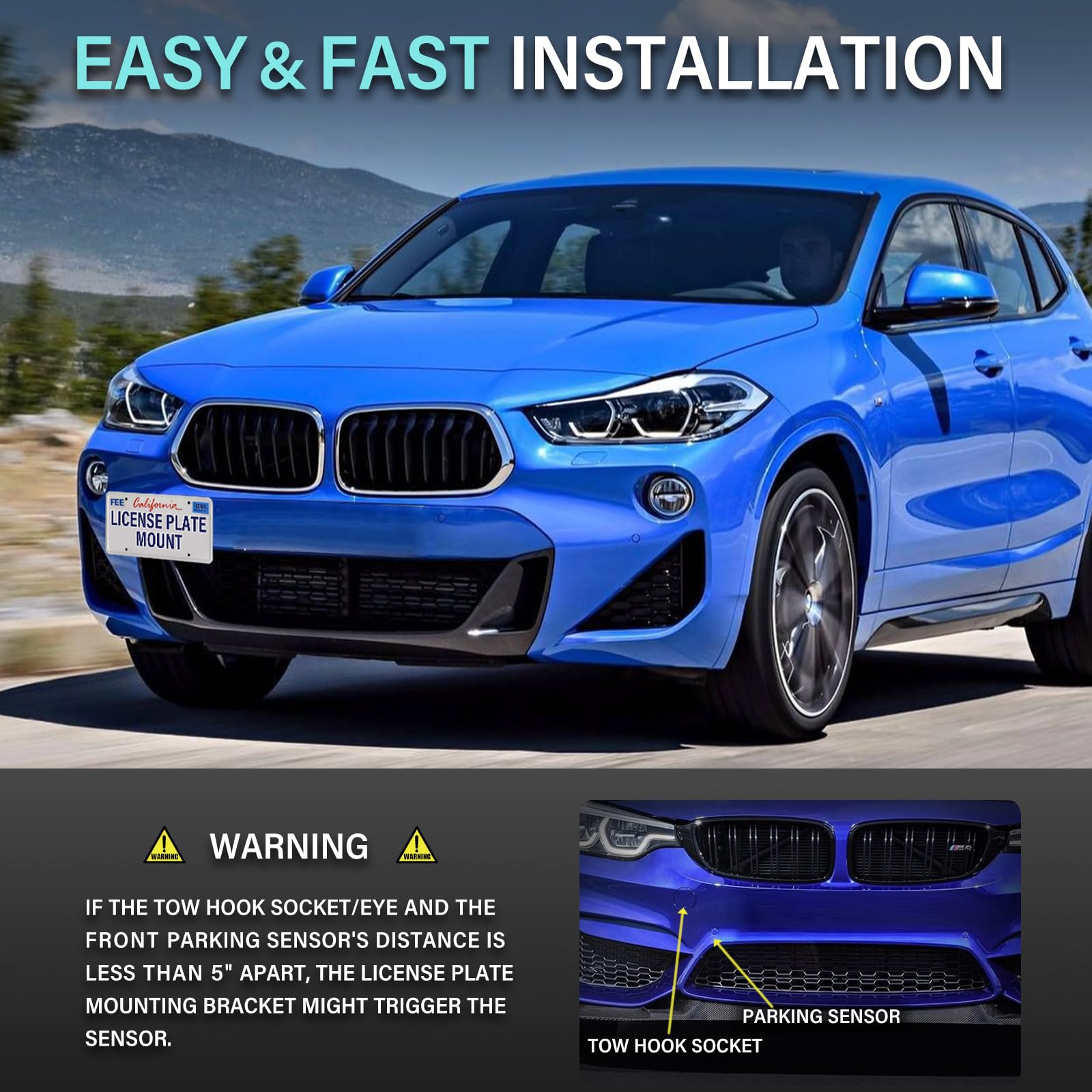 Bmw X3 Front Bumper Front License Plate Bracket For BMW X1 X3 X4 X5 X6 - Mounts In Tow Hook Hole, Black License Plate Tow Hook