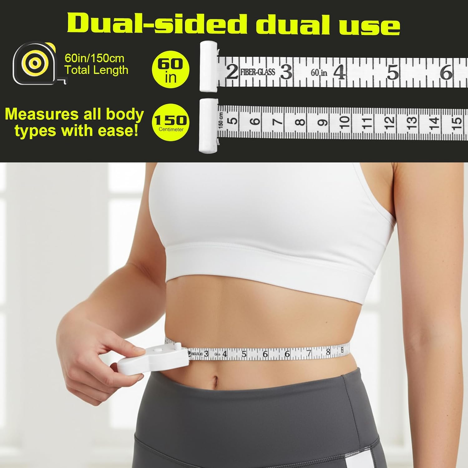 2 Pack Body Measuring Tape, Retractable Measuring Tape for Body Measurements with Locking Mechanism and Push Button, 60in Tapes Measure Automatic Bodies Tapes Measure for Fitness & Tailoring