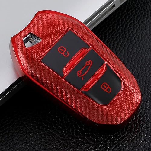 Miniatura 9 de HIBEYO Funda para llavero de coche con textura de fibra de carbono TPU con llavero se adapta a Peugeot Citroen Picasso, funda de 3 botones, plateado