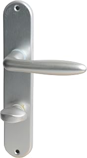 Alpertec aluminium Ray II - LS Langschildgarnitur für Badtüren in eloxiert WC mit Sperrriegel, 78 mm, silber, 40362030PO