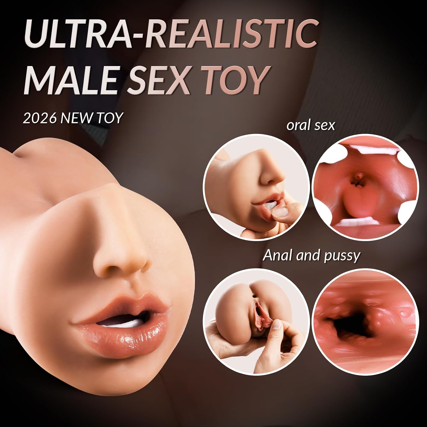 3-in-1 Male Masturbator for Men - Realistic Mouth Vagina and Anal 3D Textured Tunnel Sex Toy, Soft TPE Stroker for Endurance Training and Solo Pleasure Waterproof & Easy to Clean (A-Flesh)