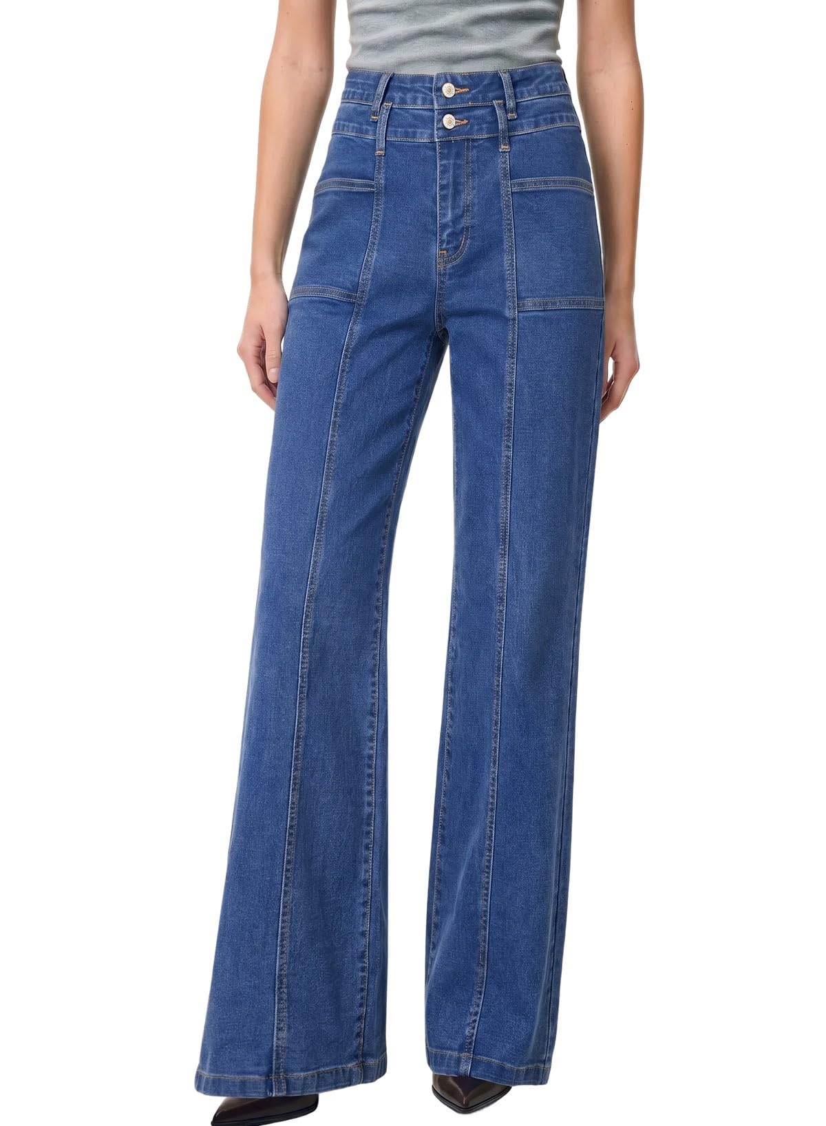 Astylish Women's Wide Leg Jeans High Waisted Double Button Pants