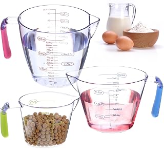 3 Pcs Measuring Cup Set with Handle & Spout - Clear Plastic Measuring Cups for Liquids Batter Flour Powder (8/16/33 floz)