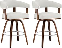 Vista 9 de CHITA Juego de 2 taburetes de bar giratorios de altura de mostrador, taburetes de bar tapizados de poliéster con respaldo y reposabrazos para isla