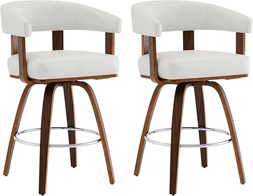 Miniatura 9 de CHITA Juego de 2 taburetes de bar giratorios de altura de mostrador, taburetes de bar tapizados de poliéster con respaldo y reposabrazos para isla