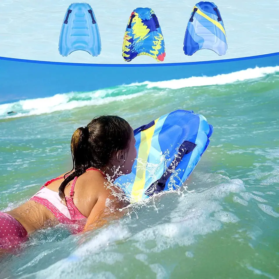 Prancha inflável de surf, prancha de surf inflável com alças, almofada flutuante dobrável para piscina para adultos iniciantes e crianças