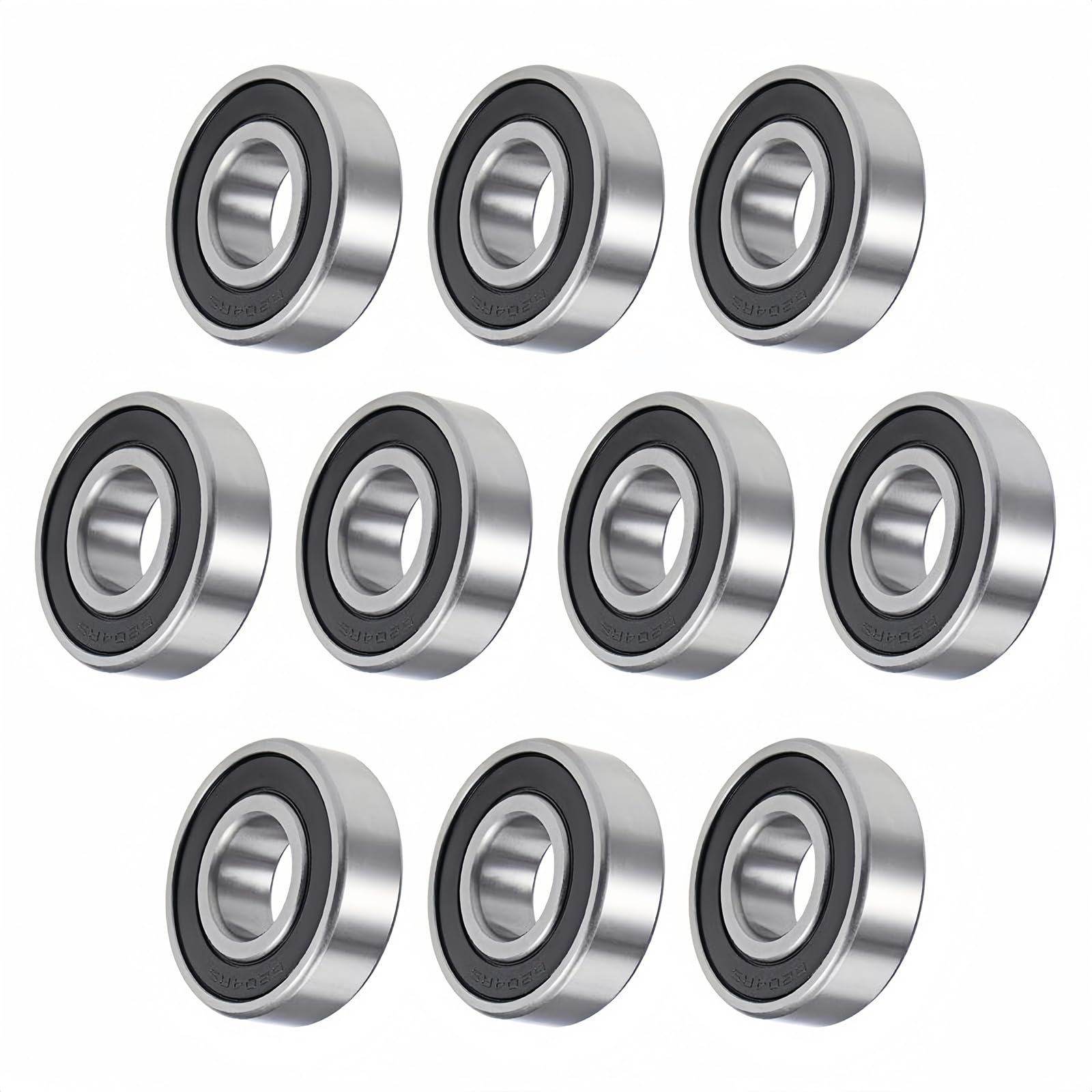 Unifizz 6204-2RS Lot de 10 roulements à billes à rainure profonde en acier chromé P6 (ABEC3) à double blindage - 20 mm x 47 mm x 14 mm