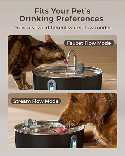 Miniatura 6 de Fuente de agua de acero inoxidable para perros, fuente de agua para gatos con filtros de repuesto, ideal para perros grandes, gatos y hogar con