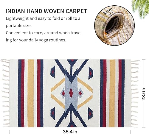 Miniatura 2 de Cifupy Alfombra bohemia de algodón de 2 x 3 pies con borlas, lavable a máquina, antideslizante, suave, ideal para dormitorio, baño, cocina, porche,