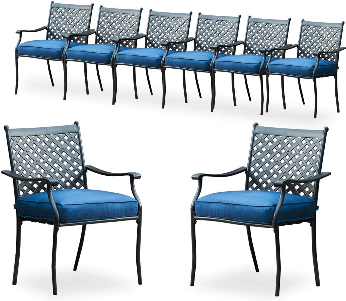 8 Piece Patio Dining Chairs Metal Outdoor Chairs Wrought Iron Patio Furniture,Dinning Chairs Set with Arms and Seat Cushions
