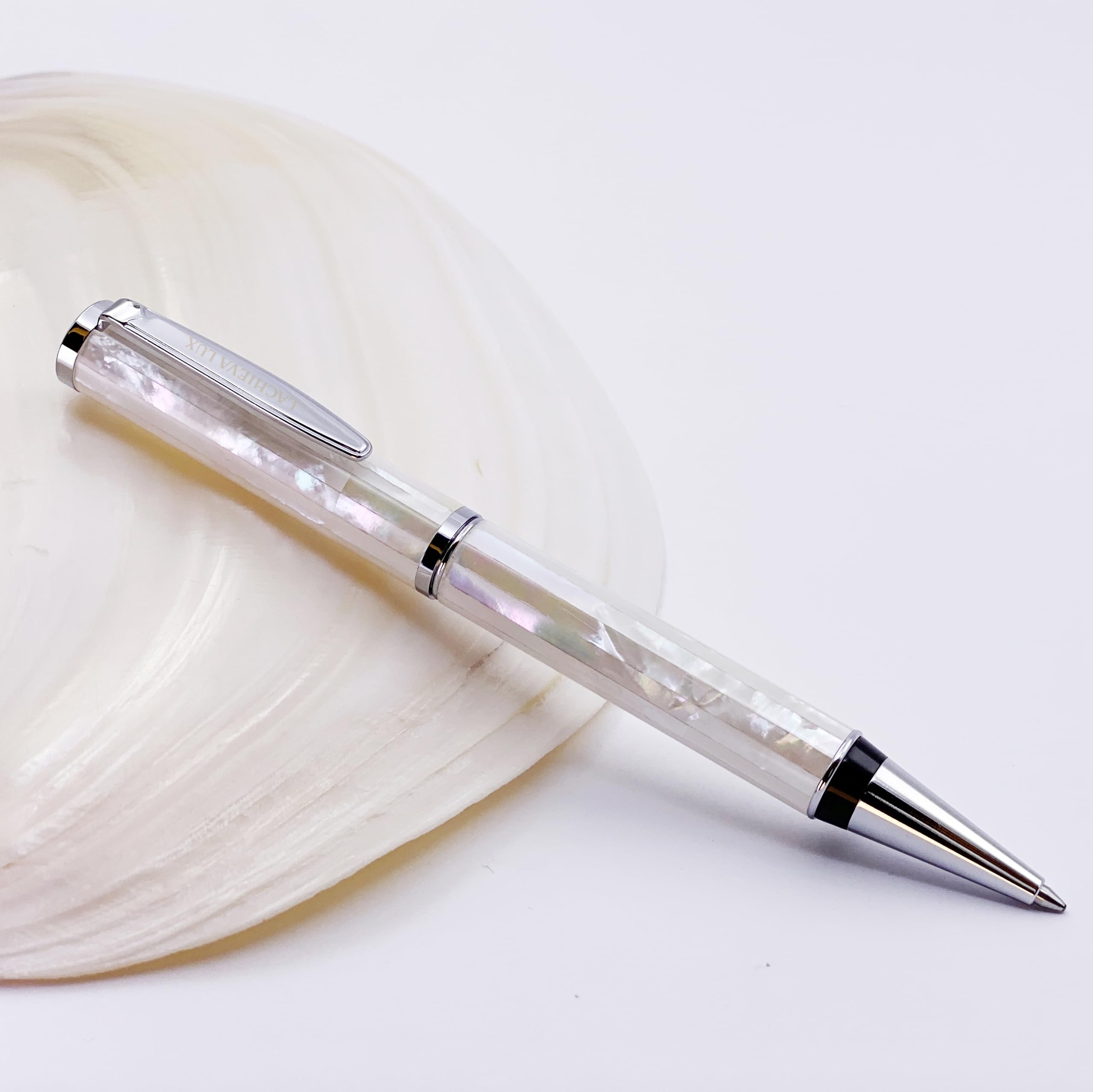 LACHIEVA LUX Stunning Handcrafted Mother of Pearl Ballpoint Pen with German P900M 1 0MM Refill Luxury White Shell — view 3