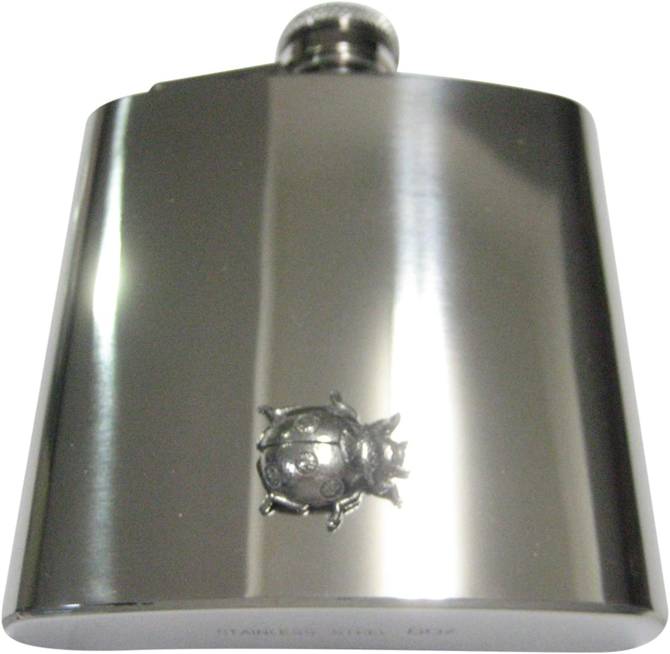 Kiola Designs Silver Toned Ladybug Bug Insect 6 Oz. Stainless Steel Flask